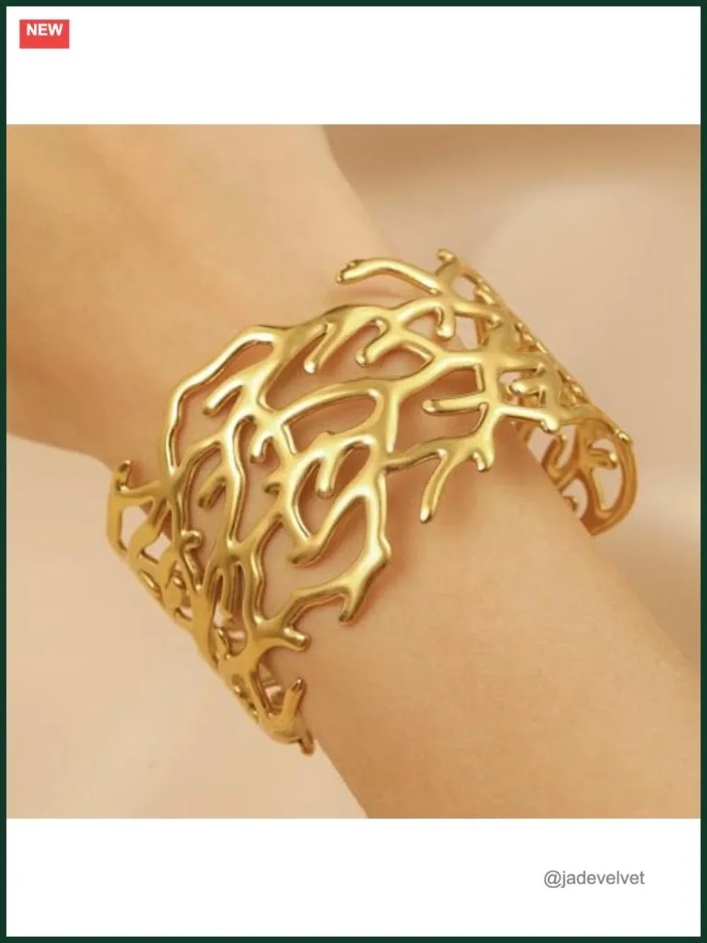 Chunky Open Cuff Bracelet for Women, Adjustable Handmade Bangle, 14K Gold